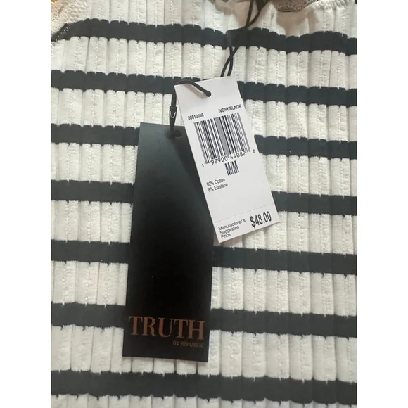 Truth by Republic M Striped Ribbed Tank Top women's White Black stretch - Picture 9 of 11